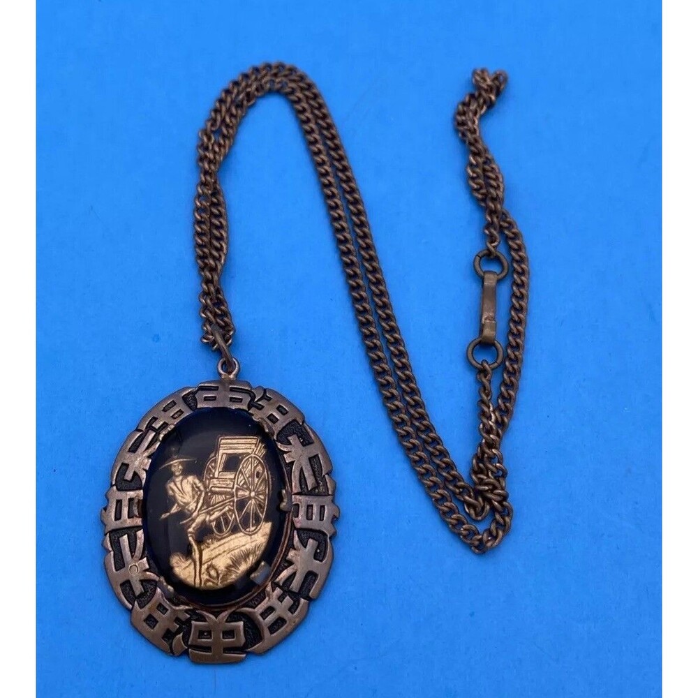 Vintage Asian Style Glass Pendant Necklace